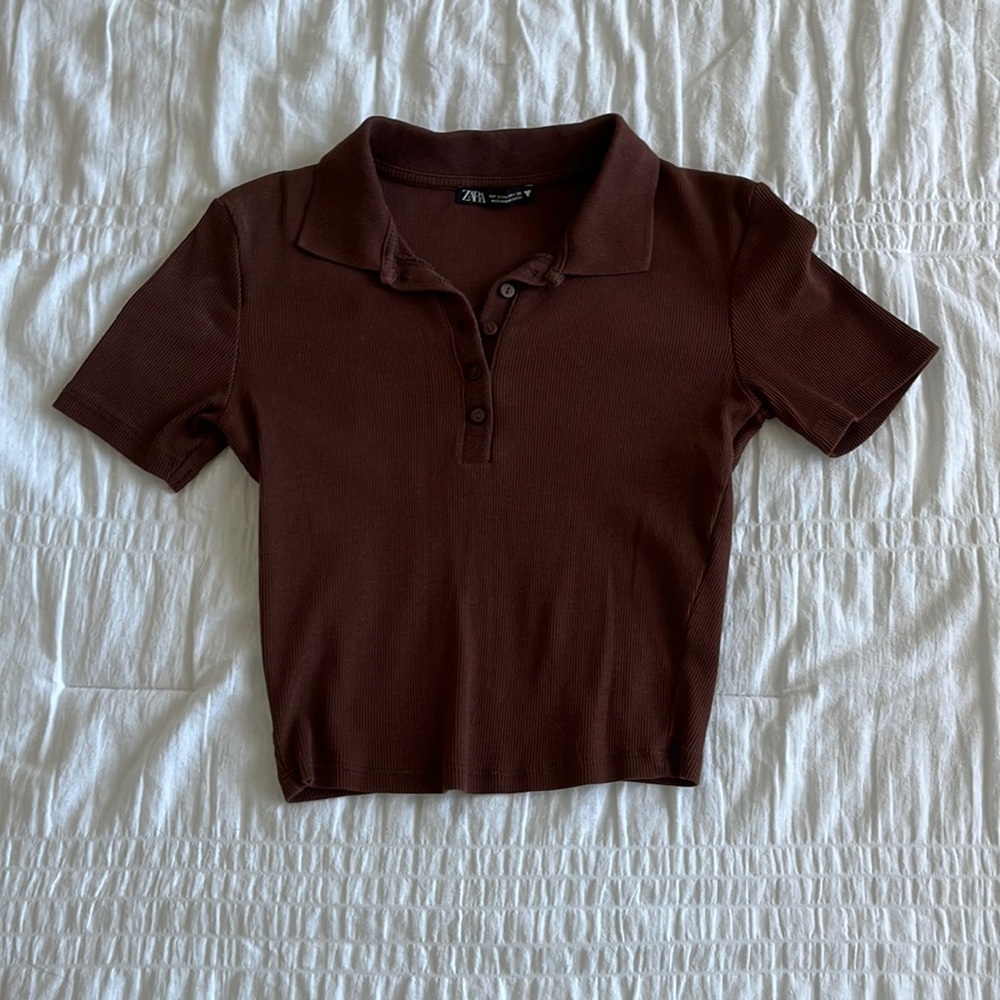 Zara brown collared crop top